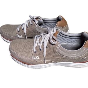 Skechers Canvas Oxford Tie Memory Foam Shoes Tan/Brown Size 10
